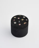 Floral Ditsy Embroidered Black Velvet Jewellery Box