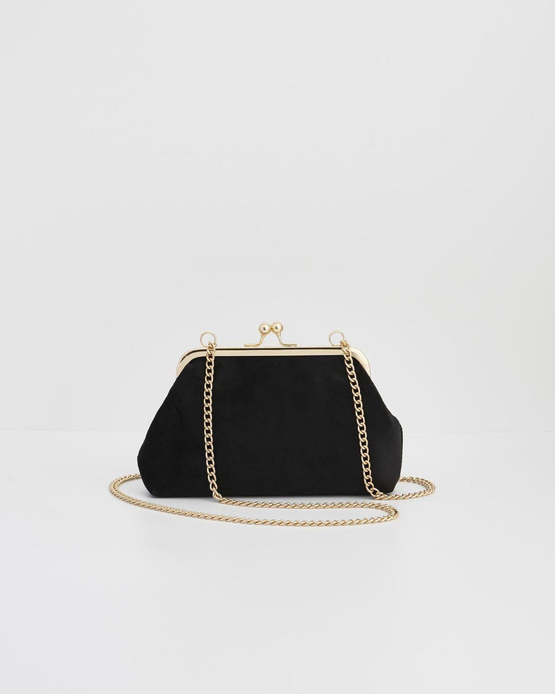 Floral Ditsy Embroidered Black Velvet Clutch Bag