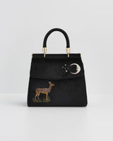 Borsa Tote Velluto Nero Ricamato Cervo & Luna