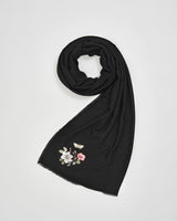 Pashmina Nera Floreale Ricamata