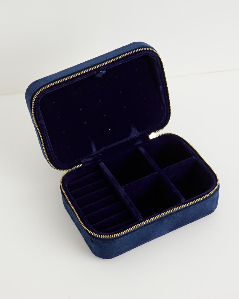 Deer & Moon Embroidered Large Jewellery Box Blueberry Velvet