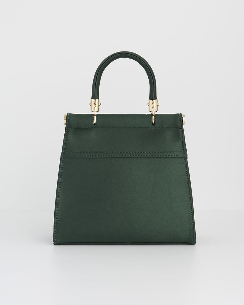 Robin Love Embroidered Green Satin Tote