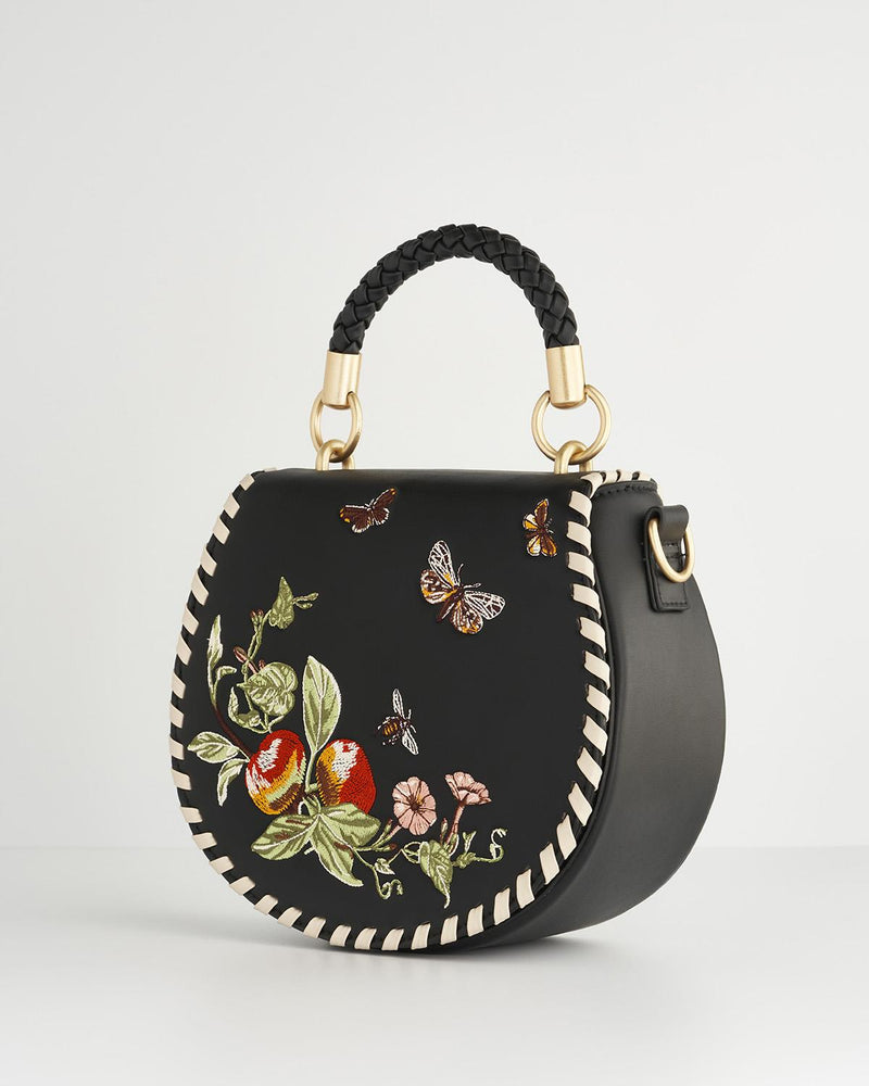 Cameo Apple Leather Saddle Bag - Black