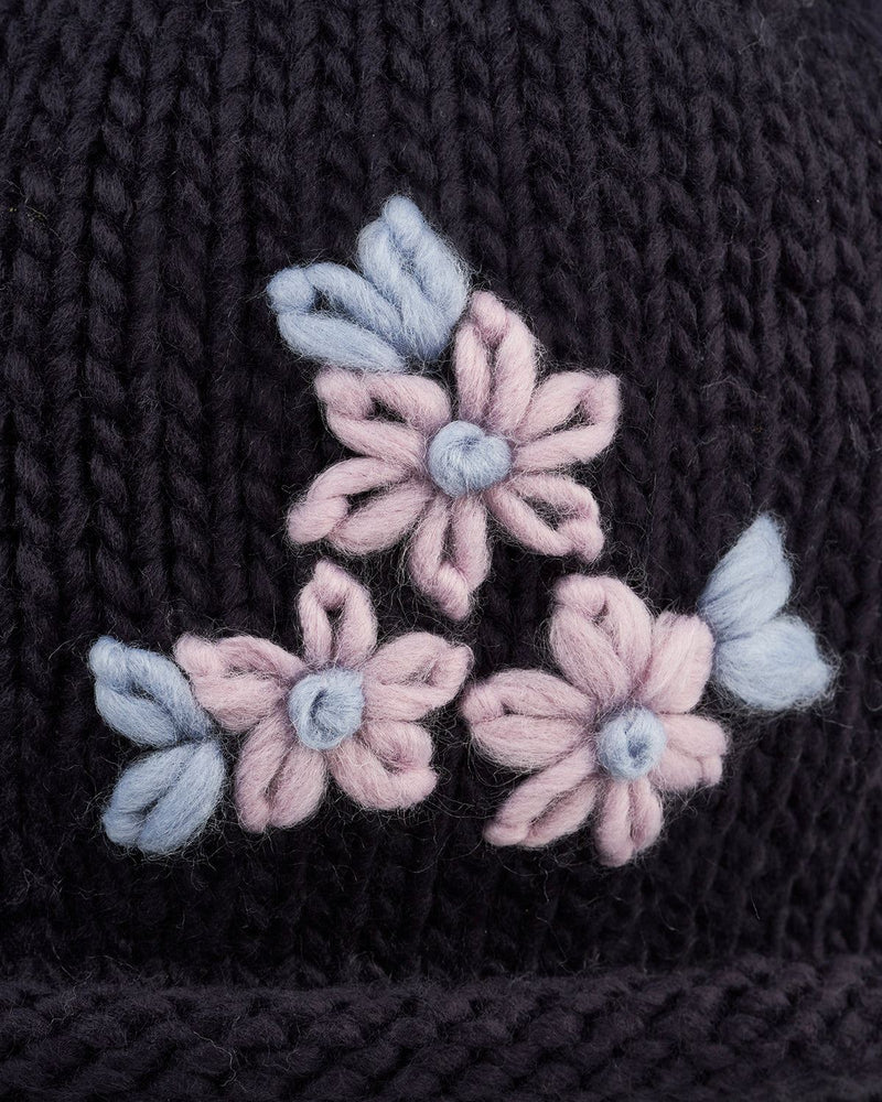 Forget-Me-Not Knitted Navy Bonnet