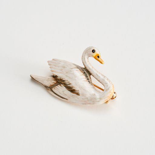 FABLE Enamel Swan Brooch - Hanging Box - Disc