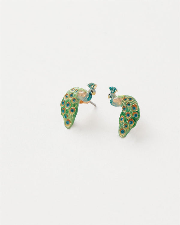 FABLE Enamel Peacock Earrings - Blue Hanging - Disc (SC)