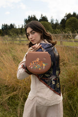 Fox & Pumpkin Embroidered Tan Saddle Bag