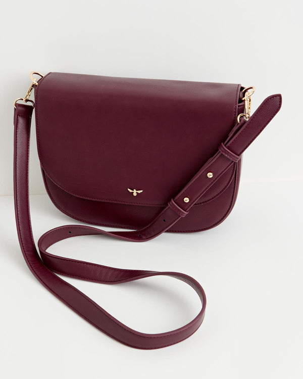 Nina Messenger Handbag Burgundy Vegan Leather
