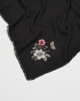 Pashmina Nera Floreale Ricamata