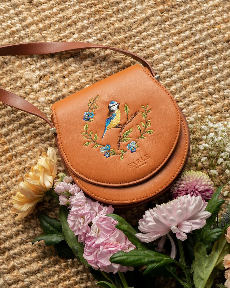 Blue Tit Embroidered Mini Saddle Bag