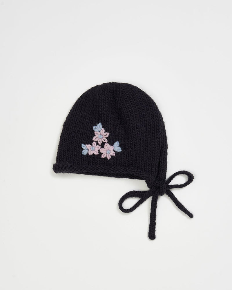 Forget-Me-Not Knitted Navy Bonnet