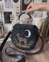 Deer & Moon Embroidered Saddle Bag Black Velvet
