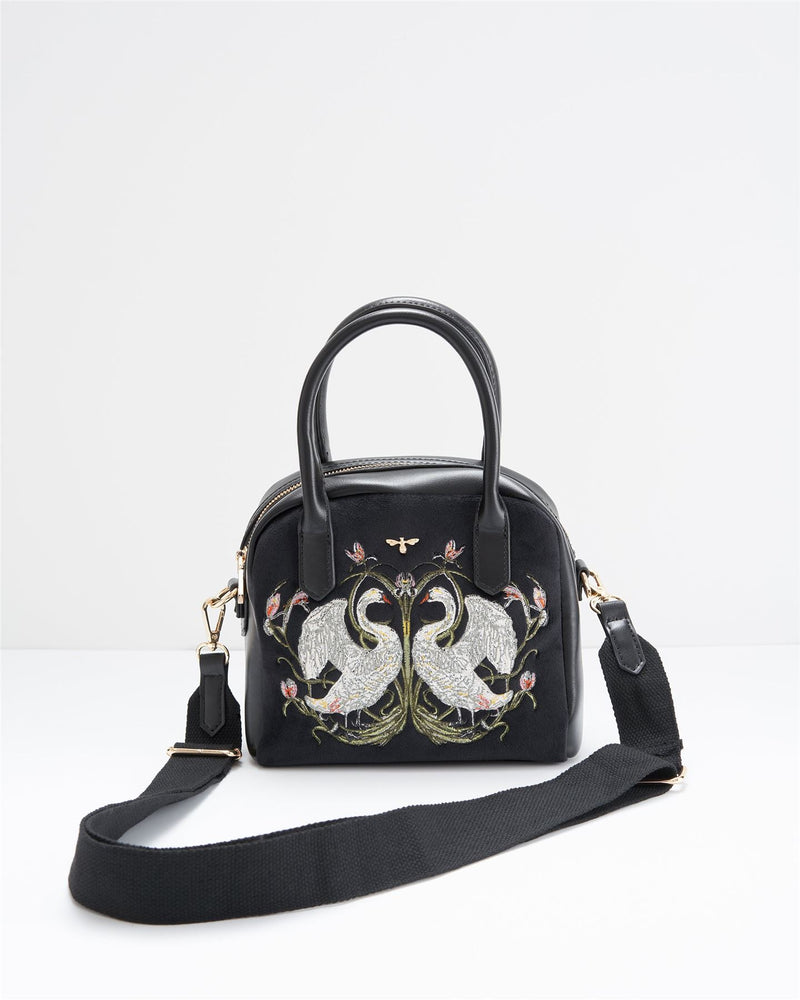 Mini Borsa Bowling Eloise Cigno Ricamato