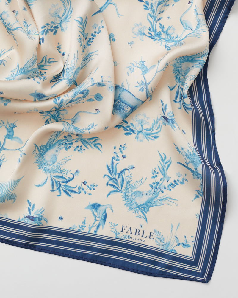 Sciarpa Quadrata Vintage Toile de Jouy - Blu